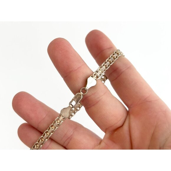 Sterling Silver flat chainlink Lobster Claw 925 Vintage Minimalist Bracelet - 7" - Picture 13 of 14